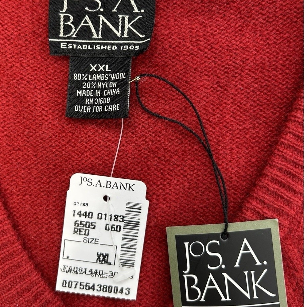 Jos. A. Bank Mens XXL Red Lambswool Blend V-Neck Cable Knit Sweater NWT - Picture 6 of 8
